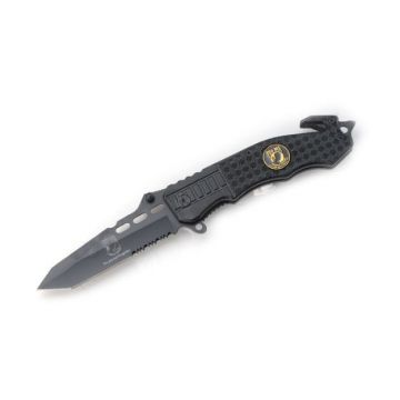 " P.O.W " Rescue Style Action Assist Knife 4.5" Black